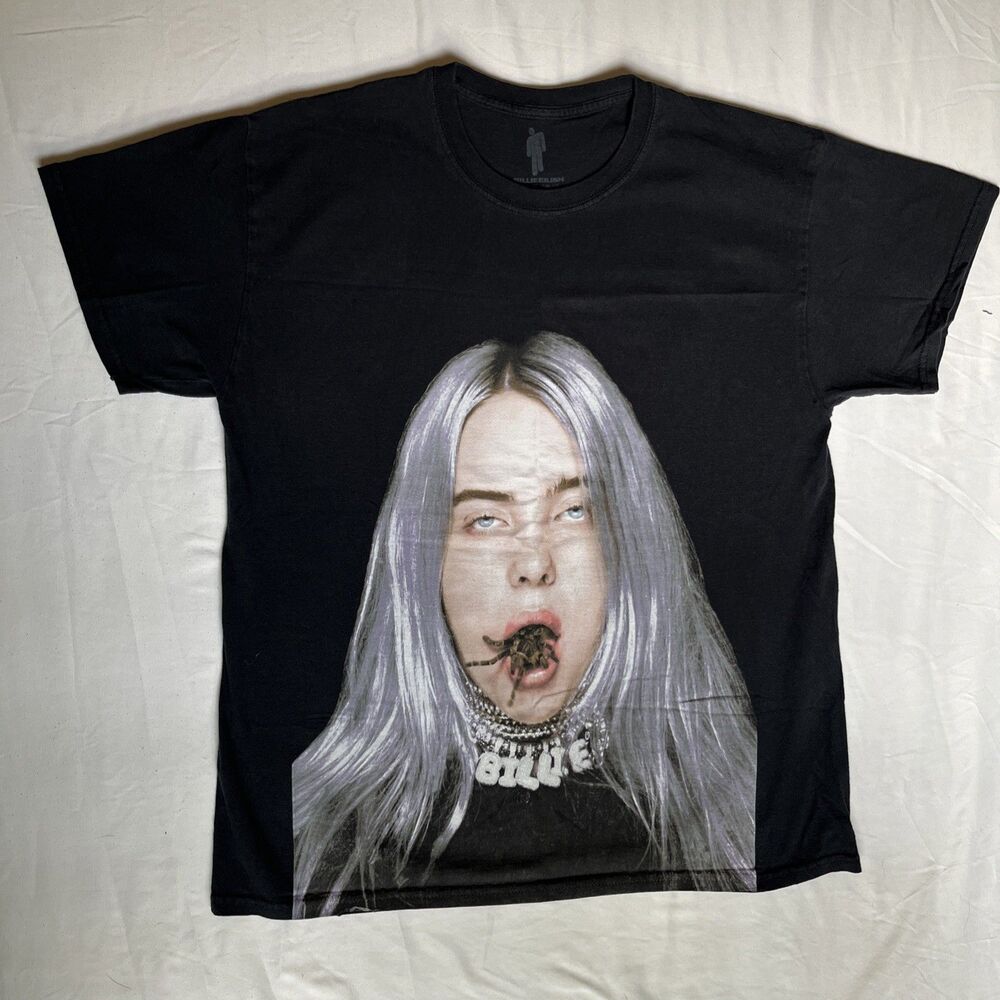 Billie Eilish AOP T-Shirt Spider Graphic Mens Large Black 2019 Tour Merch Cotton